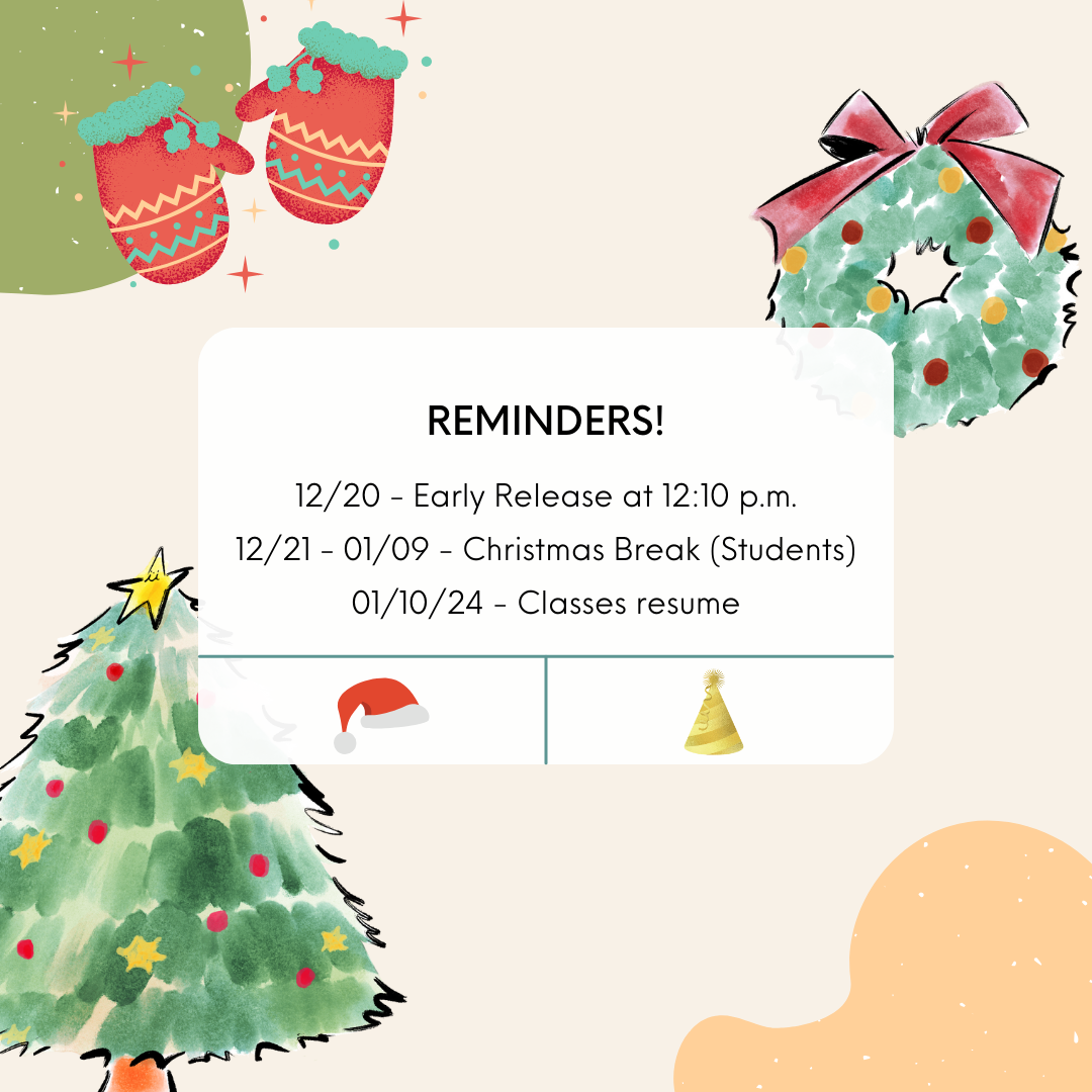 Early Release & Christmas Break Reminder